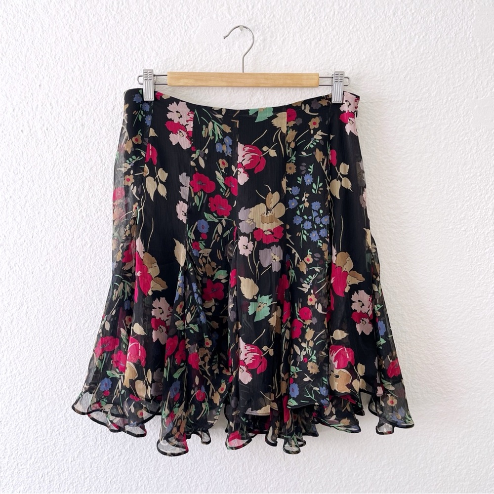 Lauren Ralph Lauren Floral Black Midi Skirt